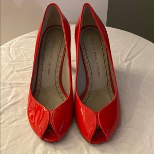 Marc Jacobs Red Satin Peep Toe Heels